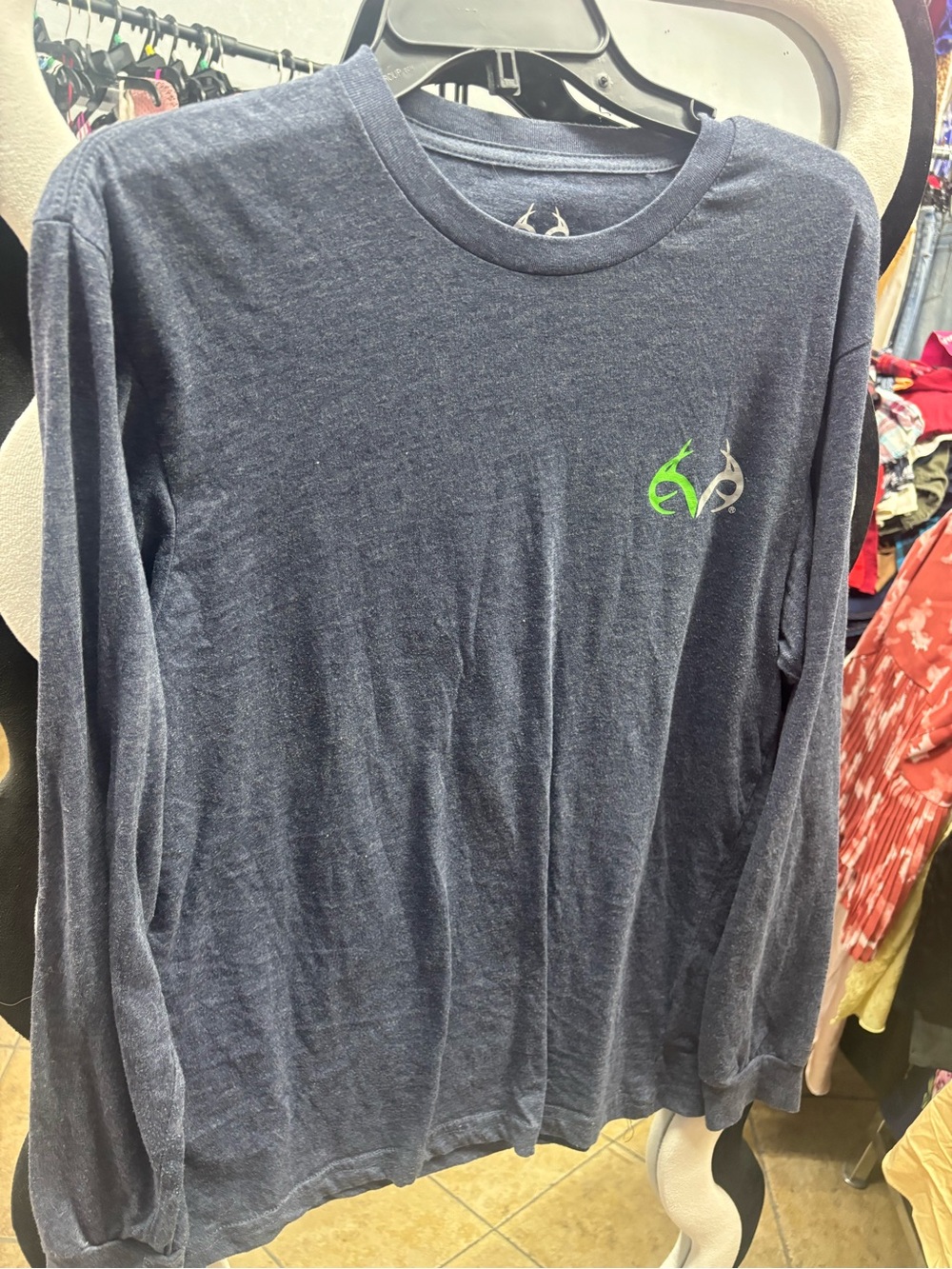 Realtree Navy Long-Sleeve Crewneck Shirt with Green Logo